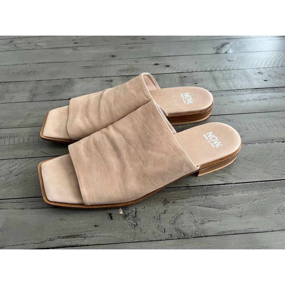 NOW Made in Italy Open Toe Beige Tan Leather Slide Sandals Size 40 10